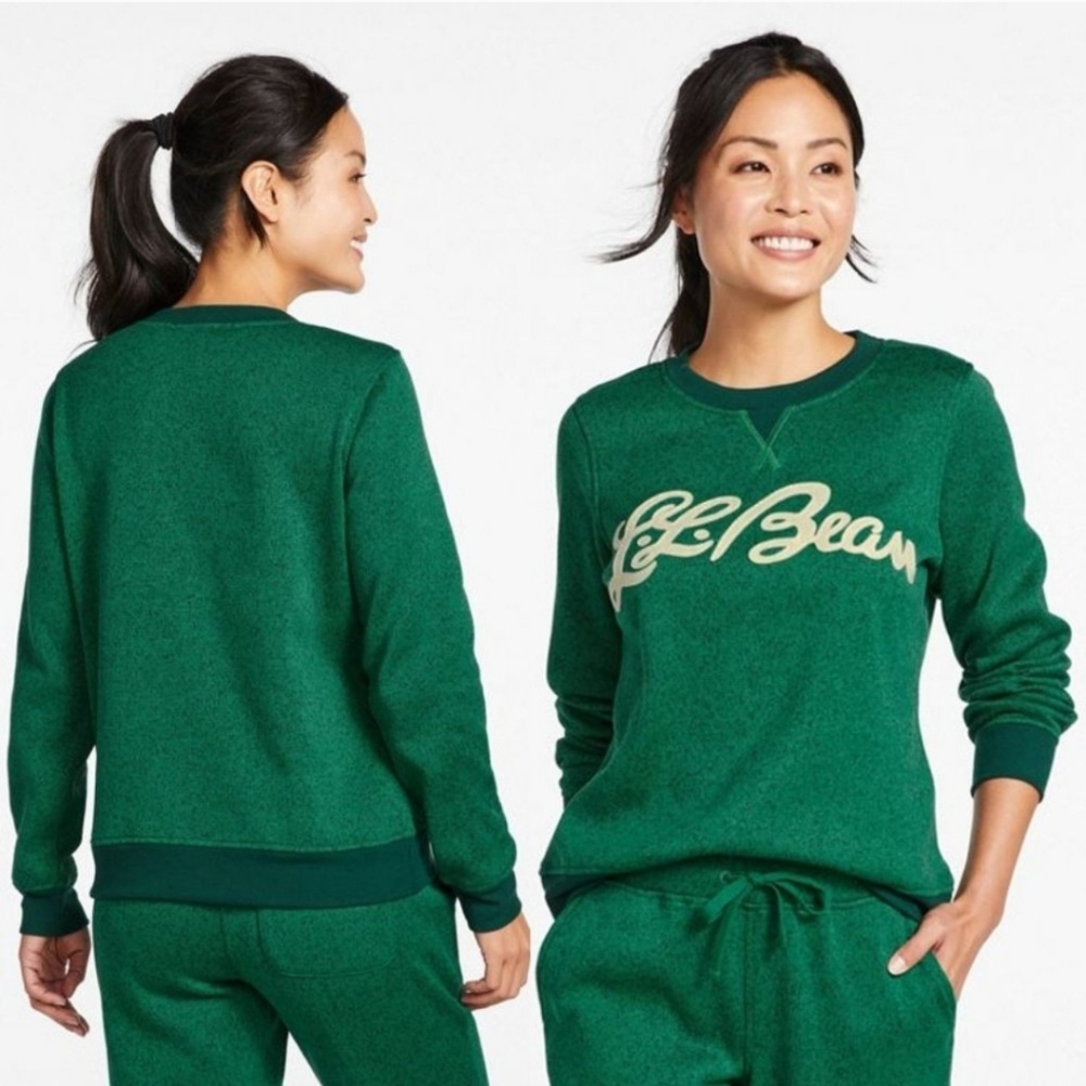 L.L.Bean Lightweight Sweater Fleece Logo Pullover Top Emerald Spruce Green S